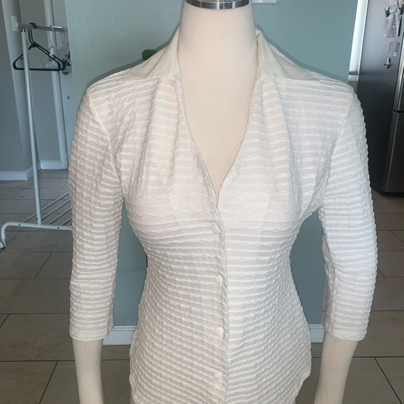 Whit Wavy Knit Semi-Sheer Button Up Blouse - Picture 2 of 6